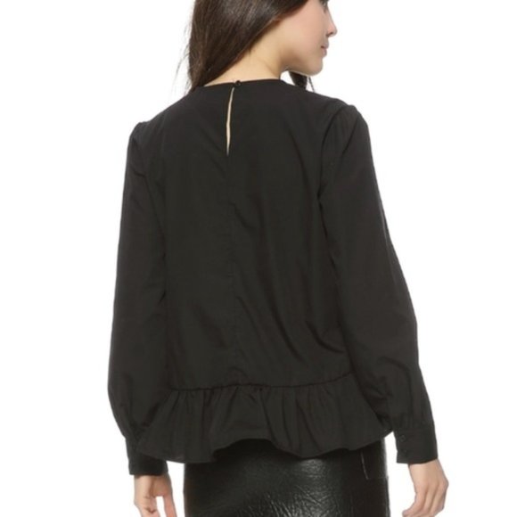 Black Long Sleeves Blouse with Embroidered Floral Design and Ruffled Hems - Picture 2 of 6